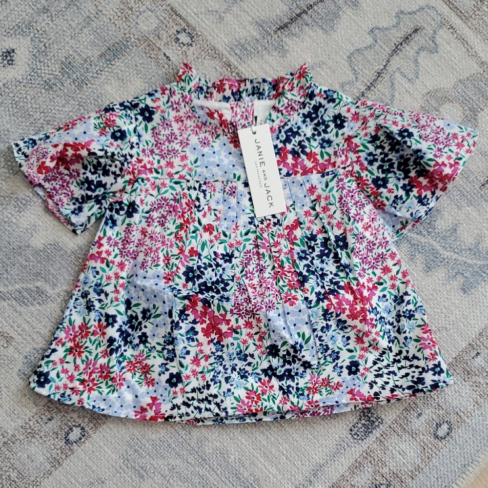 NWT Janie and Jack Girls Floral Flutter Sleeve Top Egyptian Blue Floral Sz18-24m